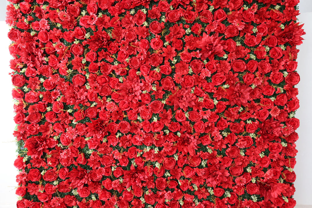 Red Roses And Peonies And Dahlias, Artificial Flower Wall, Wedding Party Backdrop