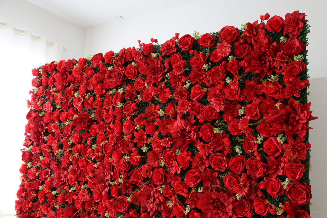 Red Roses And Peonies And Dahlias, Artificial Flower Wall, Wedding Party Backdrop