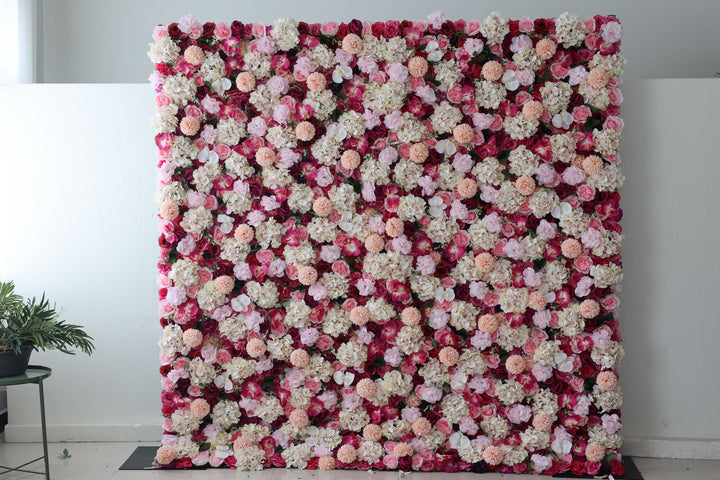 Red Roses And Pink Lasagna Daisies And Hydrangeas, Artificial Flower Wall Backdrop