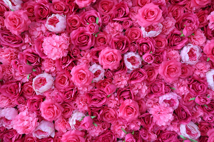 Red Roses And Pink Peonies, Artificial Flower Wall, Wedding Party Backdrop