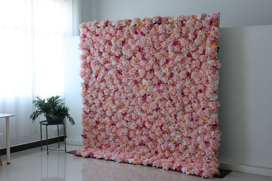 Rose And Pink Roses And Pink Hydrangeas, Artificial Flower Wall, Wedding Party Backdrop