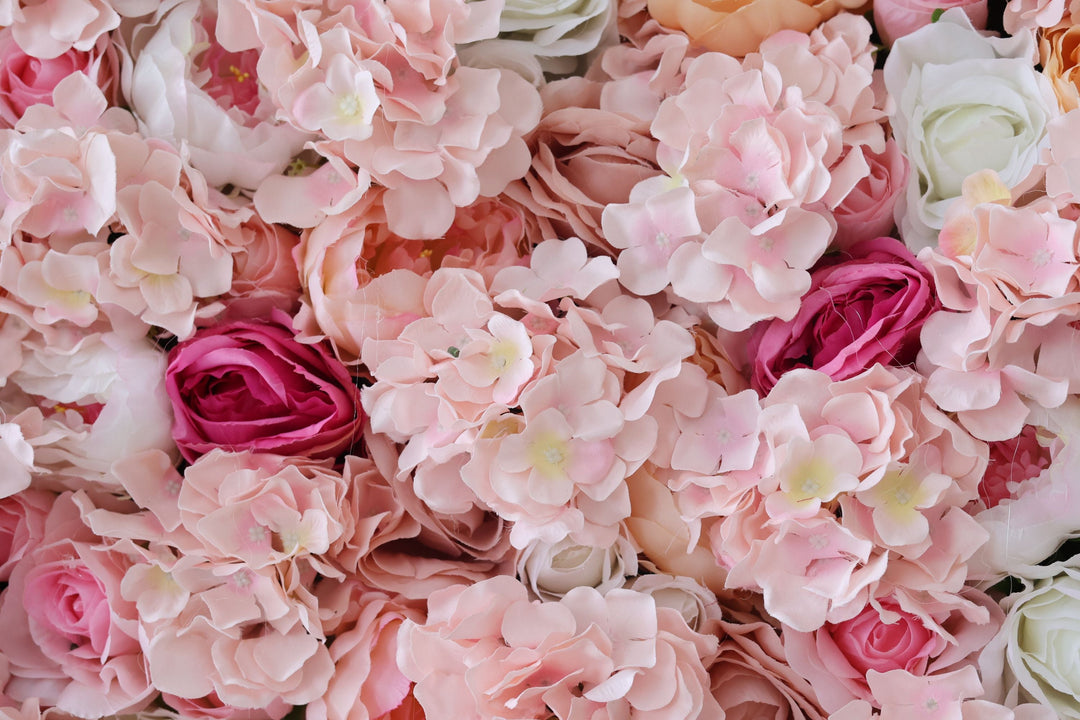 Rose And Pink Roses And Pink Hydrangeas, Artificial Flower Wall, Wedding Party Backdrop