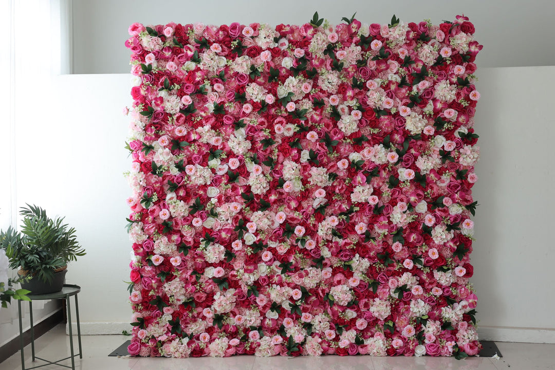 Rose Roses And Pink Hydrangeas And Green Leaves, Artificial Flower Wall Backdrop