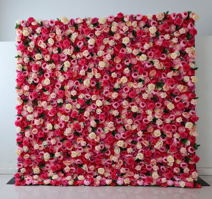 Roses And Peony In Magenta And Pink, 3D, Fabric Backing Artificial Flower Wall