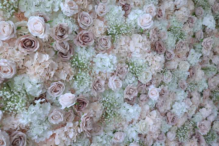 Roses, Hydrangeas, And Gypsophila In Pink And Beige, 3D, Artificial Flower Wall