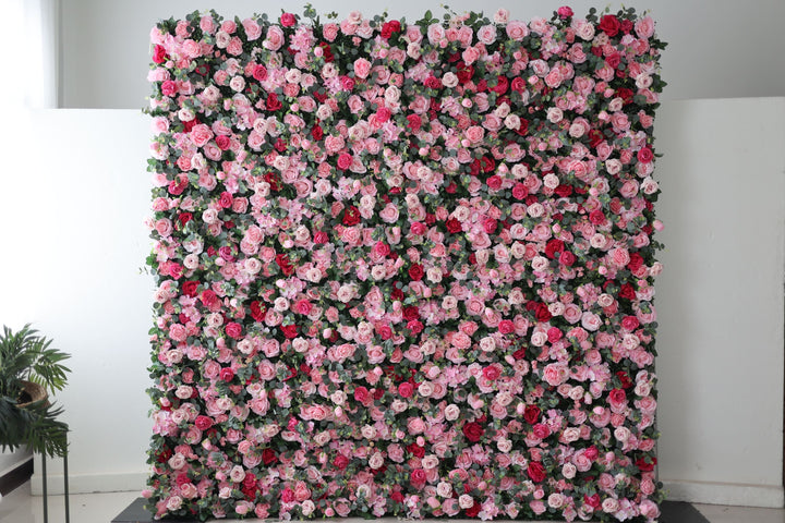 Roses Are And Pink Roses And Green Leaves, Artificial Flower Wall Backdrop