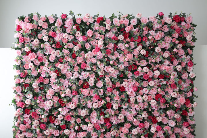 Roses Are And Pink Roses And Green Leaves, Artificial Flower Wall Backdrop