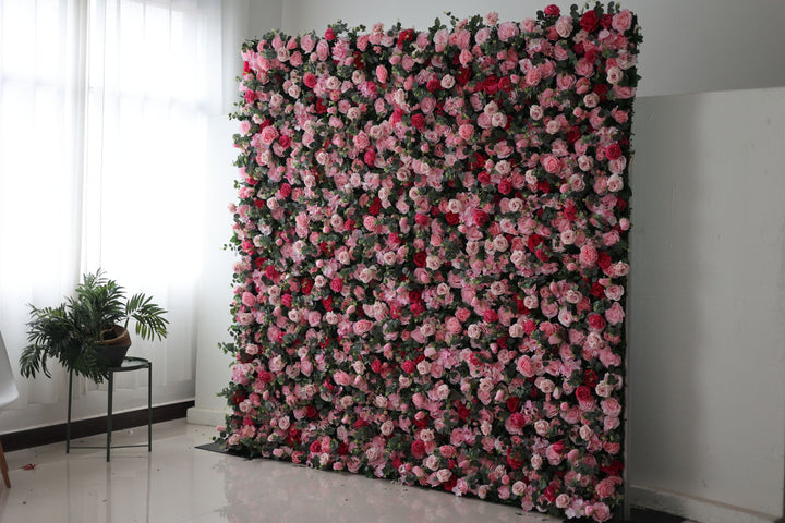 Roses Are And Pink Roses And Green Leaves, Artificial Flower Wall Backdrop