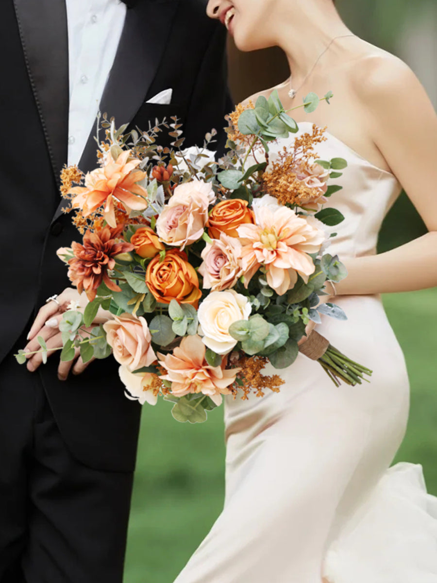 Retro Rose Wedding Bridal Bouquet Flowers, Diy Artificial Wedding Flowers