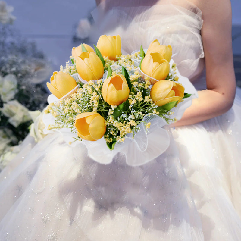 Tulip Wedding Bridal Bouquet Flowers, Diy Artificial Wedding Flowers