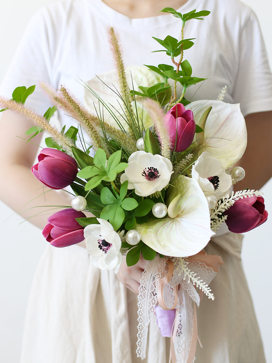 Pink Rose Wedding Bridal Bouquet Flowers, Diy Artificial Wedding Flowers