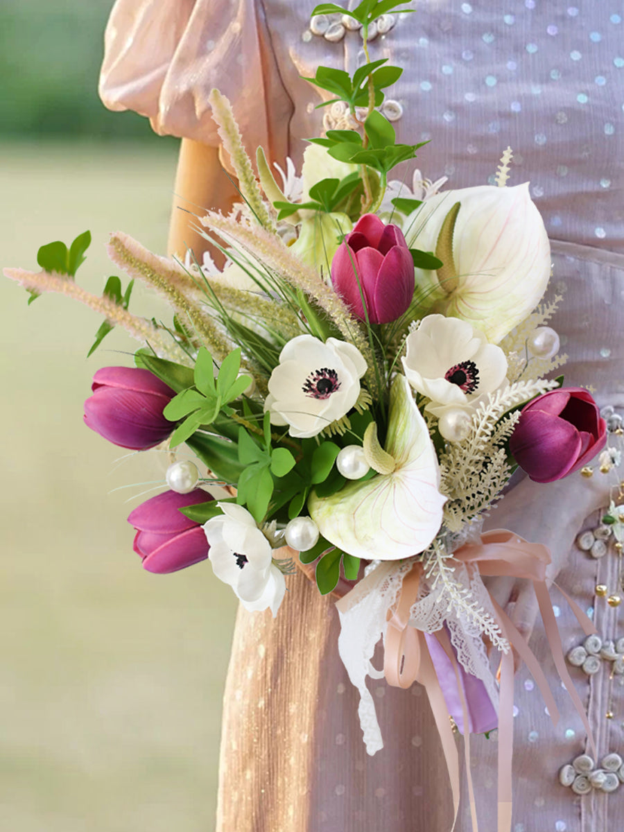 Pink Rose Wedding Bridal Bouquet Flowers, Diy Artificial Wedding Flowers