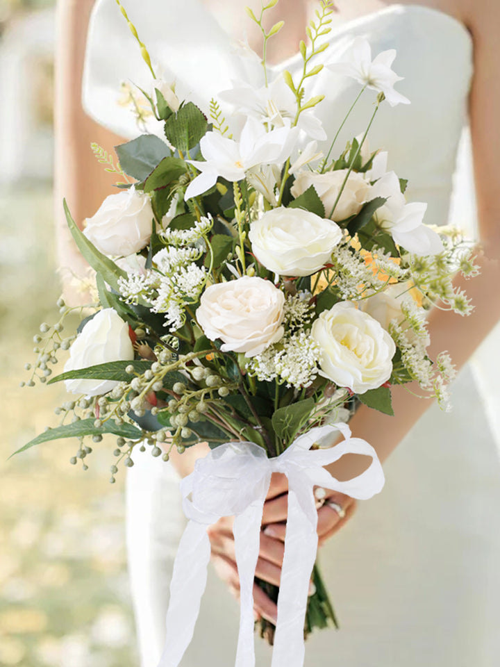 Beige Rose Wedding Bridal Bouquet Flowers, Diy Artificial Wedding Flowers