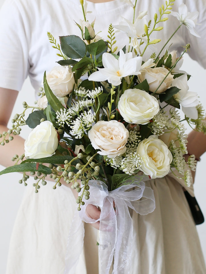 Beige Rose Wedding Bridal Bouquet Flowers, Diy Artificial Wedding Flowers