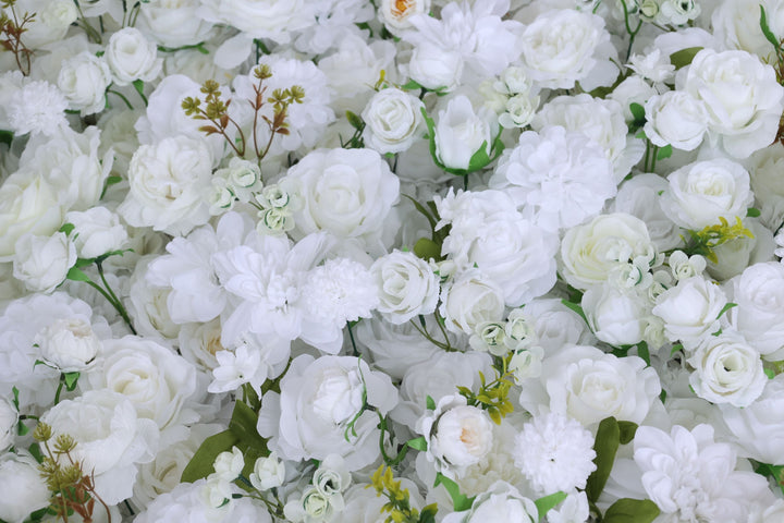 White Roses With Hydrangeas, 3D, Fabric Backing Artificial Flower Wall