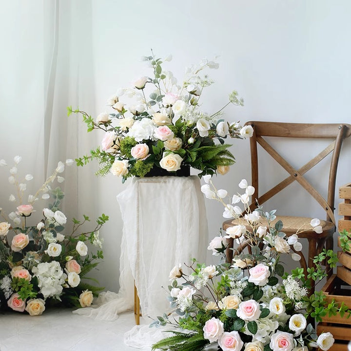 White & Pink Rose Arrangement, White Artificial Flowers, Diy Wedding Flowers