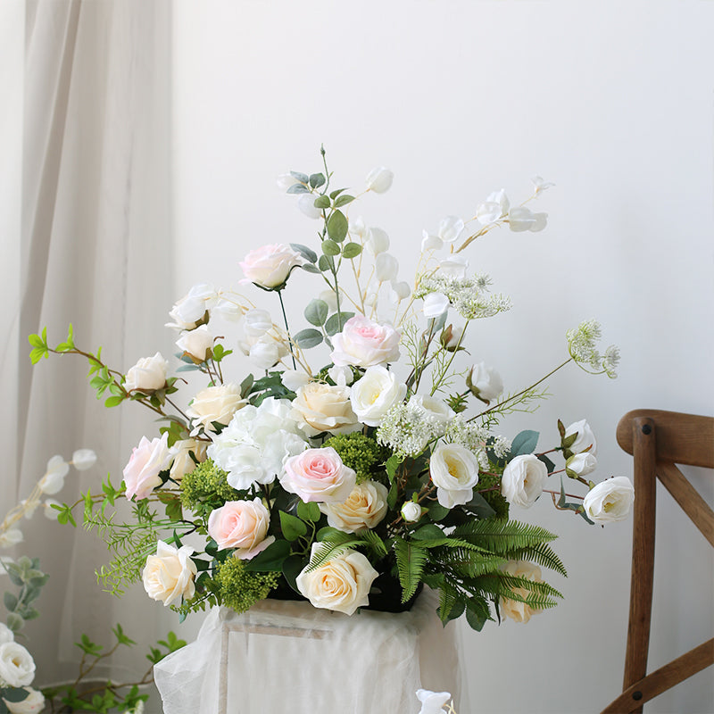 White & Pink Rose Arrangement, White Artificial Flowers, Diy Wedding Flowers