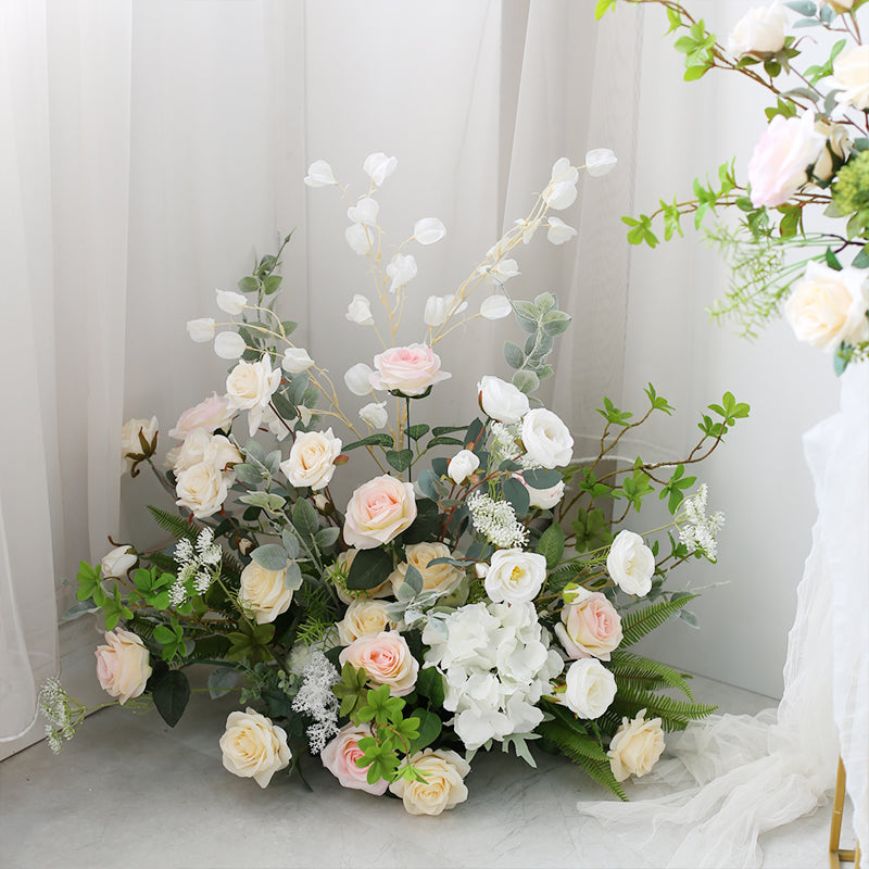 White & Pink Rose Arrangement, White Artificial Flowers, Diy Wedding Flowers