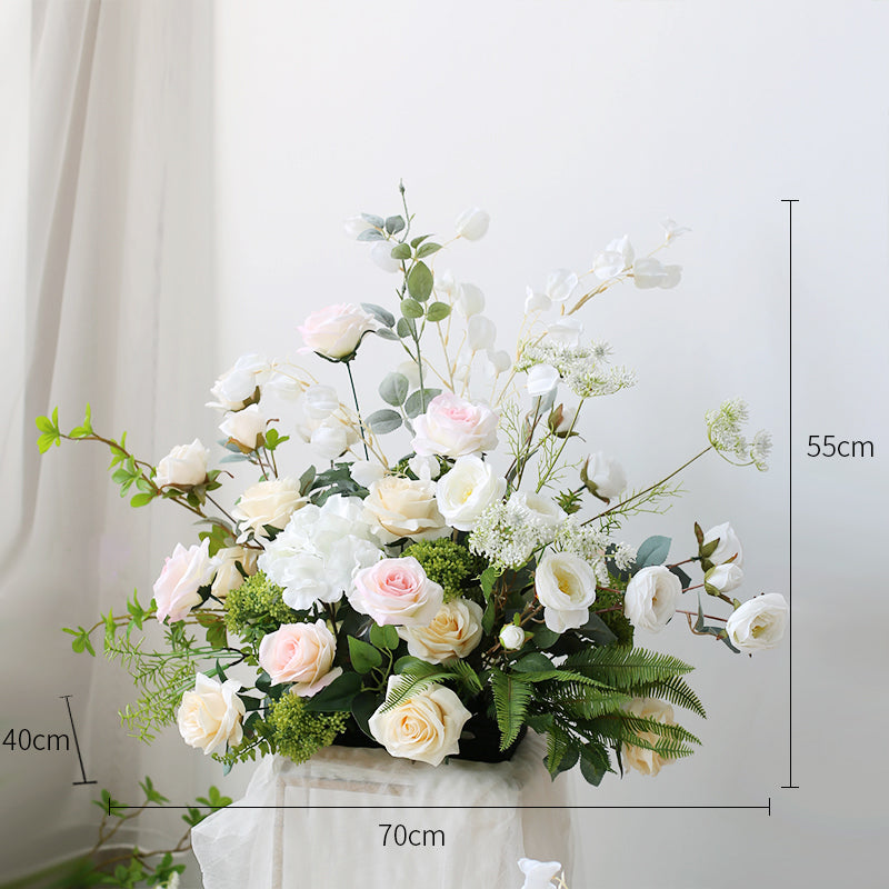 White & Pink Rose Arrangement, White Artificial Flowers, Diy Wedding Flowers