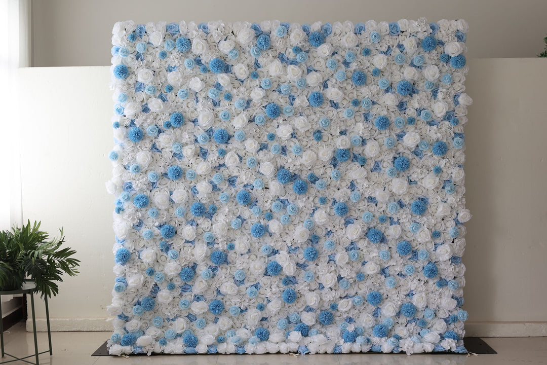 White And Blue Roses And Blue Lasagna Chrysanthemums, Artificial Flower Wall Backdrop