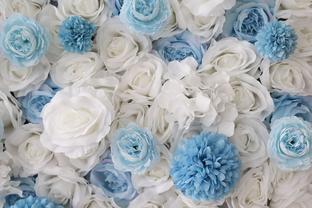 White And Blue Roses And Blue Lasagna Chrysanthemums, Artificial Flower Wall Backdrop