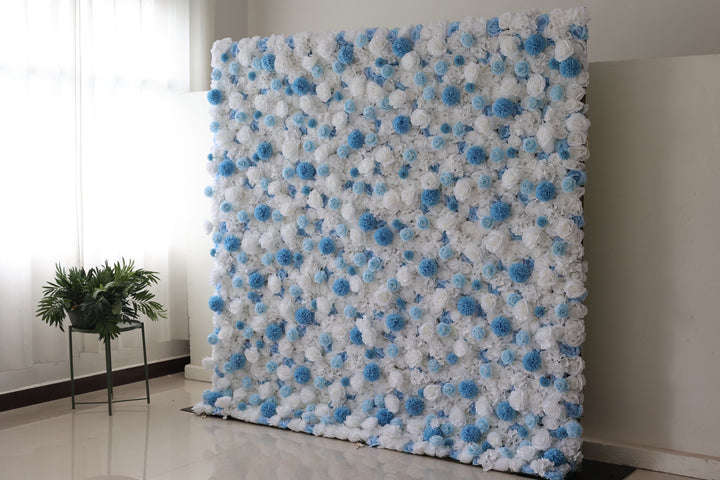 White And Blue Roses And Blue Lasagna Chrysanthemums, Artificial Flower Wall Backdrop