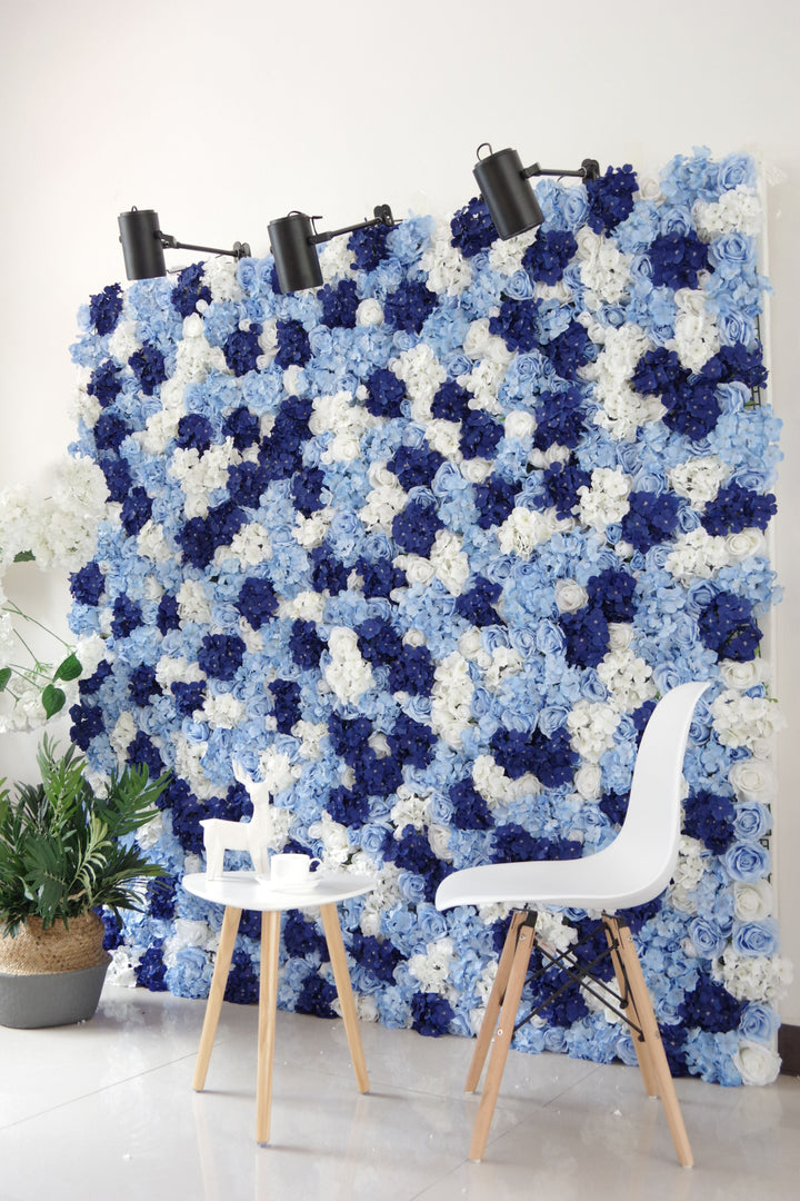 White And Blue Roses And Hydrangeas, Artificial Flower Wall, Wedding Party Backdrop