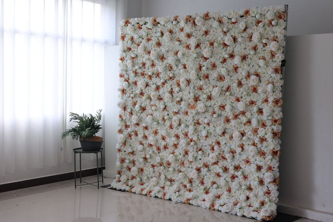 White And Champagne Roses, Artificial Flower Wall, Wedding Party Backdrop