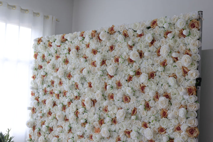 White And Champagne Roses, Artificial Flower Wall, Wedding Party Backdrop