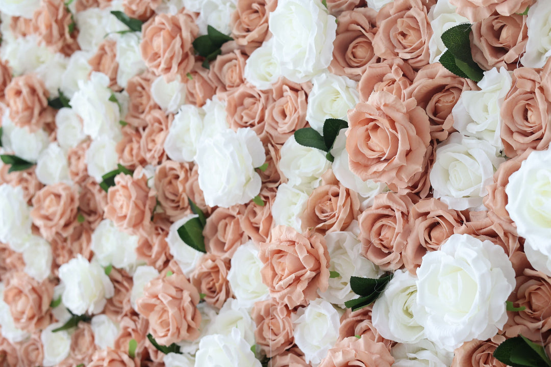 White And Pink Roses And Green Leaves, Artificial Flower Wall, Wedding Party Backdrop