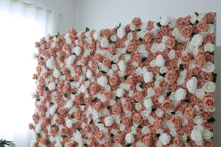 White And Pink Roses And Green Leaves, Artificial Flower Wall, Wedding Party Backdrop