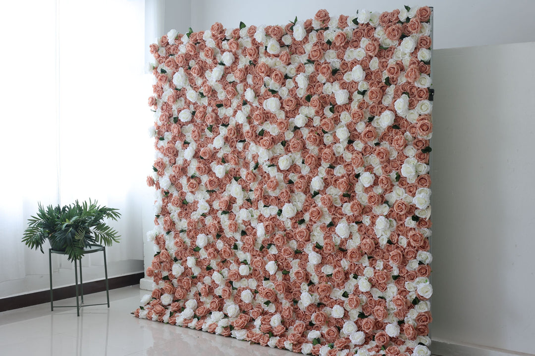 White And Pink Roses And Green Leaves, Artificial Flower Wall, Wedding Party Backdrop