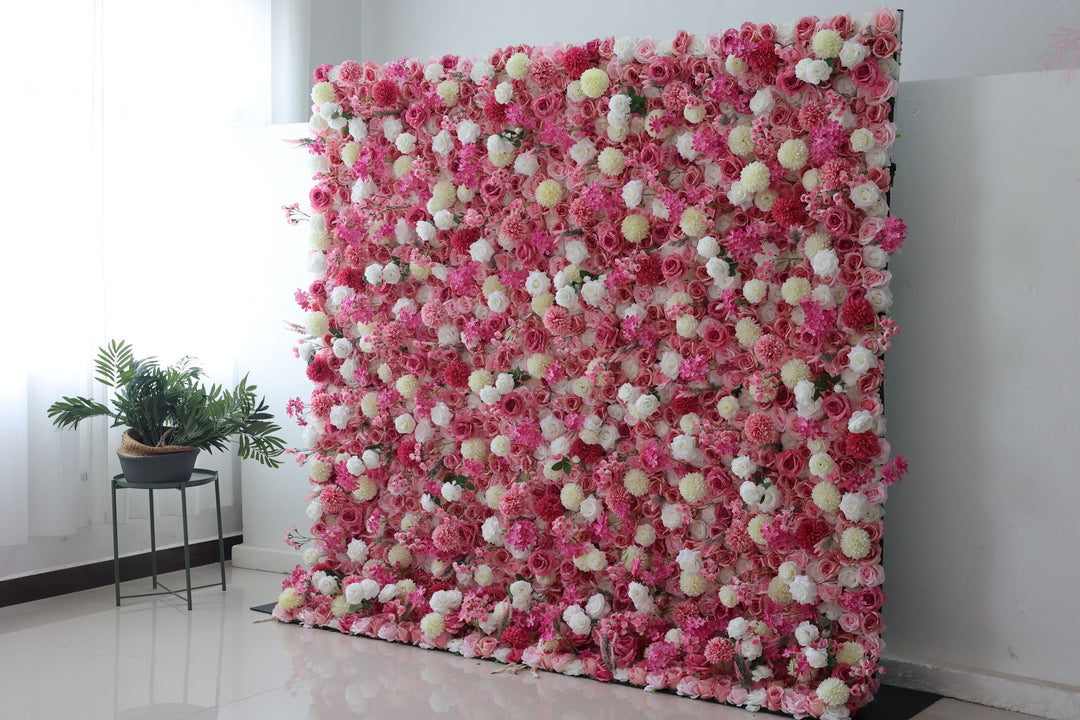 White And Pink Roses And Lasagna Daisies, Artificial Flower Wall, Wedding Party Backdrop