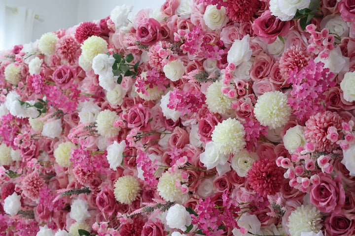 White And Pink Roses And Lasagna Daisies, Artificial Flower Wall, Wedding Party Backdrop