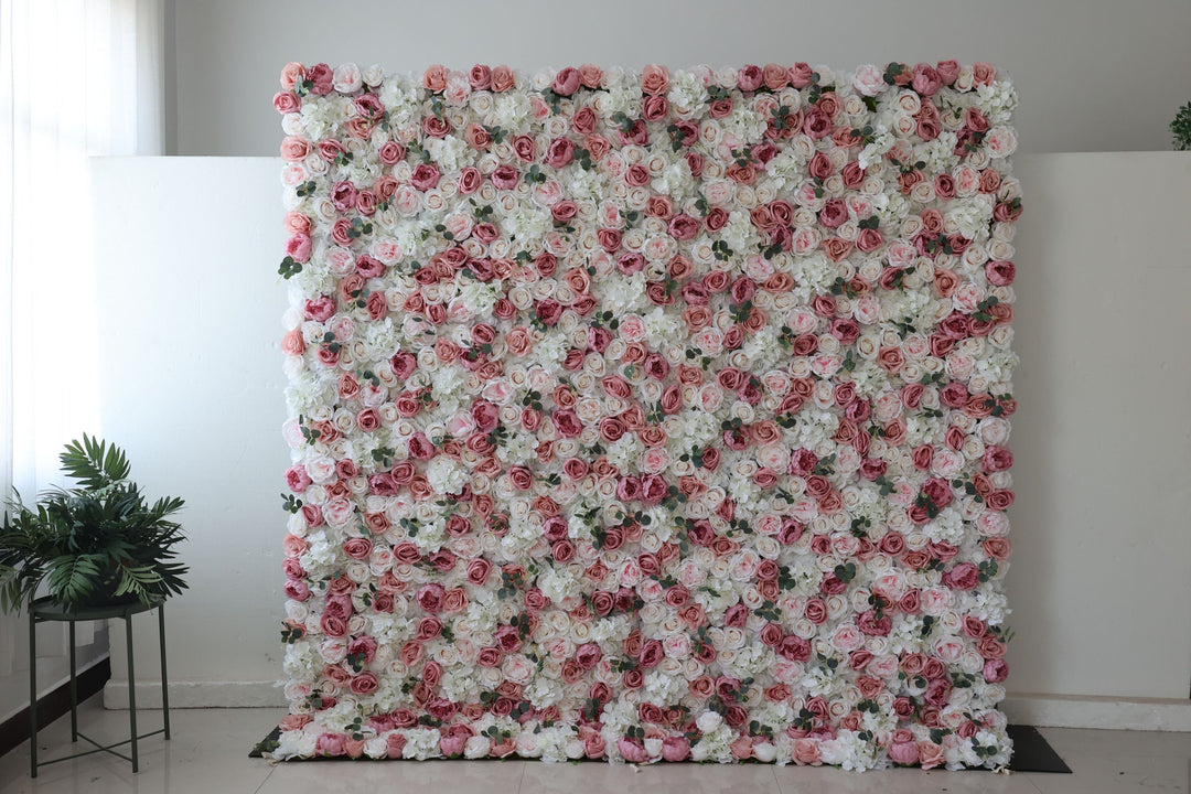 White And Pink Roses And Peonies And Hydrangeas, Artificial Flower Wall Backdrop