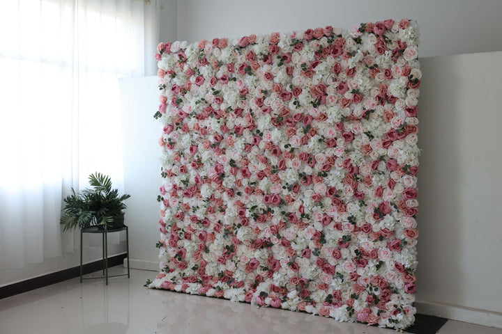 White And Pink Roses And Peonies And Hydrangeas, Artificial Flower Wall Backdrop