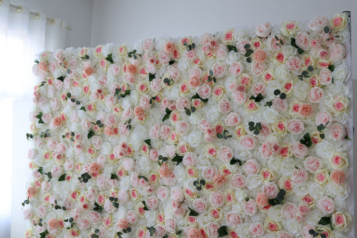 White And Pink Roses And Pink Peonies And Green Leaves, Artificial Flower Wall Backdrop