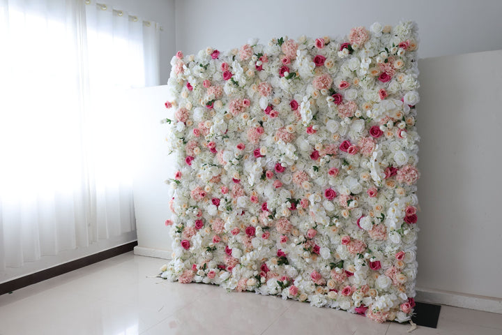 White Roses And Pink Hydrangeas, Artificial Flower Wall Backdrop