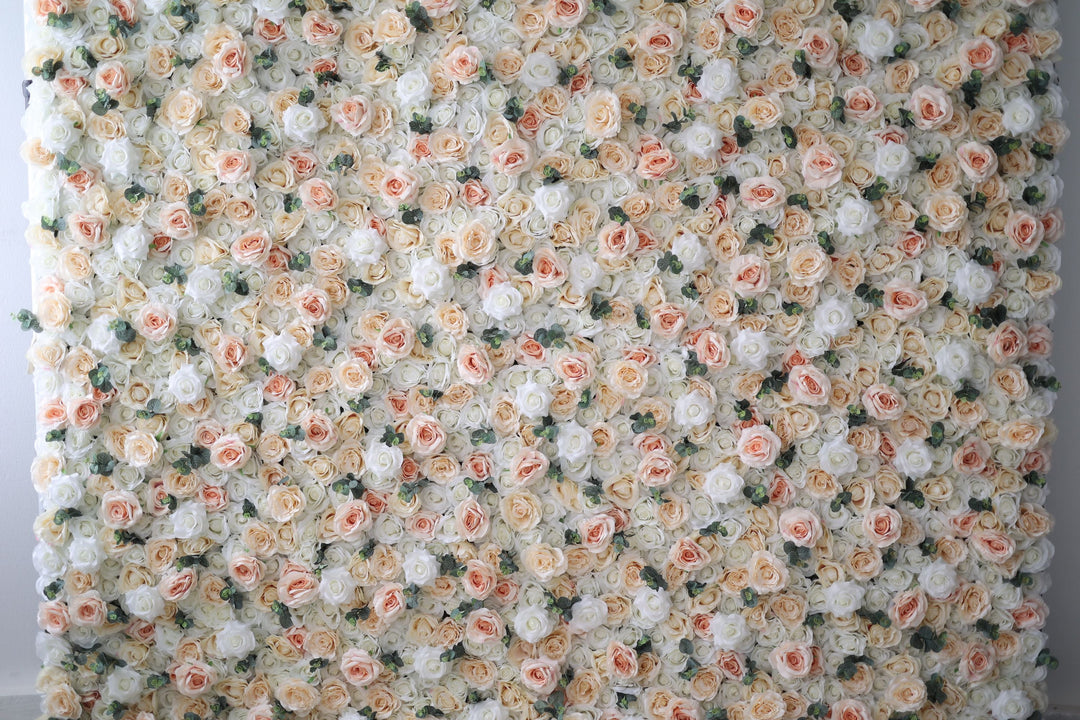 White Light Yellow Pink Roses And Green Leaves, Artificial Flower Wall Backdrop