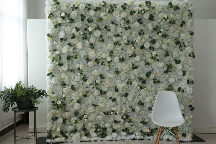 White Roses And Green Leaves, Artificial Flower Wall, Wedding Party Backdrop