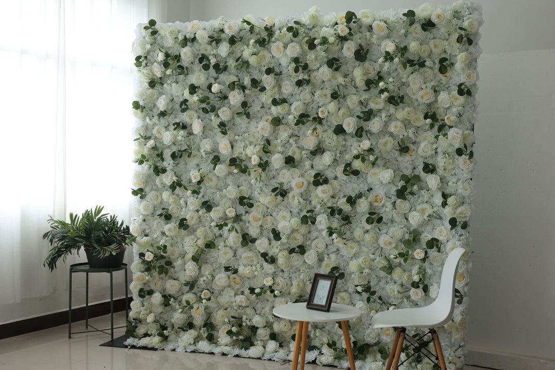 White Roses And Green Leaves, Artificial Flower Wall, Wedding Party Backdrop