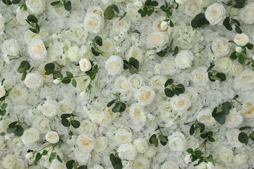 White Roses And Green Leaves, Artificial Flower Wall, Wedding Party Backdrop