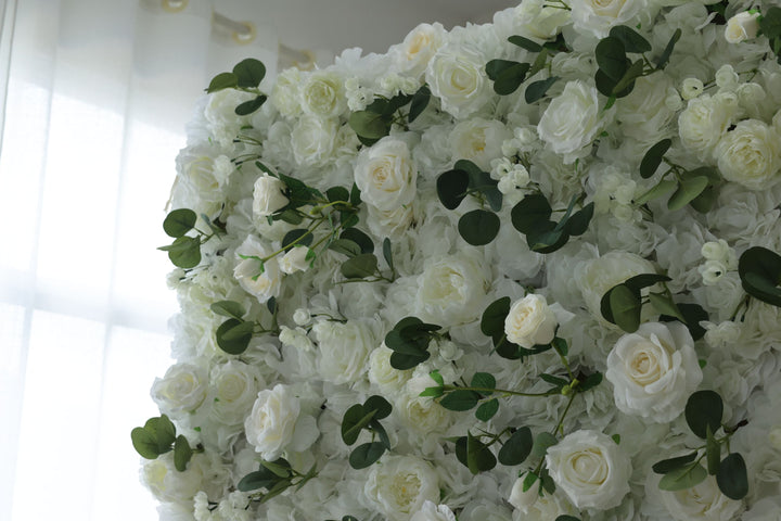 White Roses And Green Leaves, Artificial Flower Wall, Wedding Party Backdrop