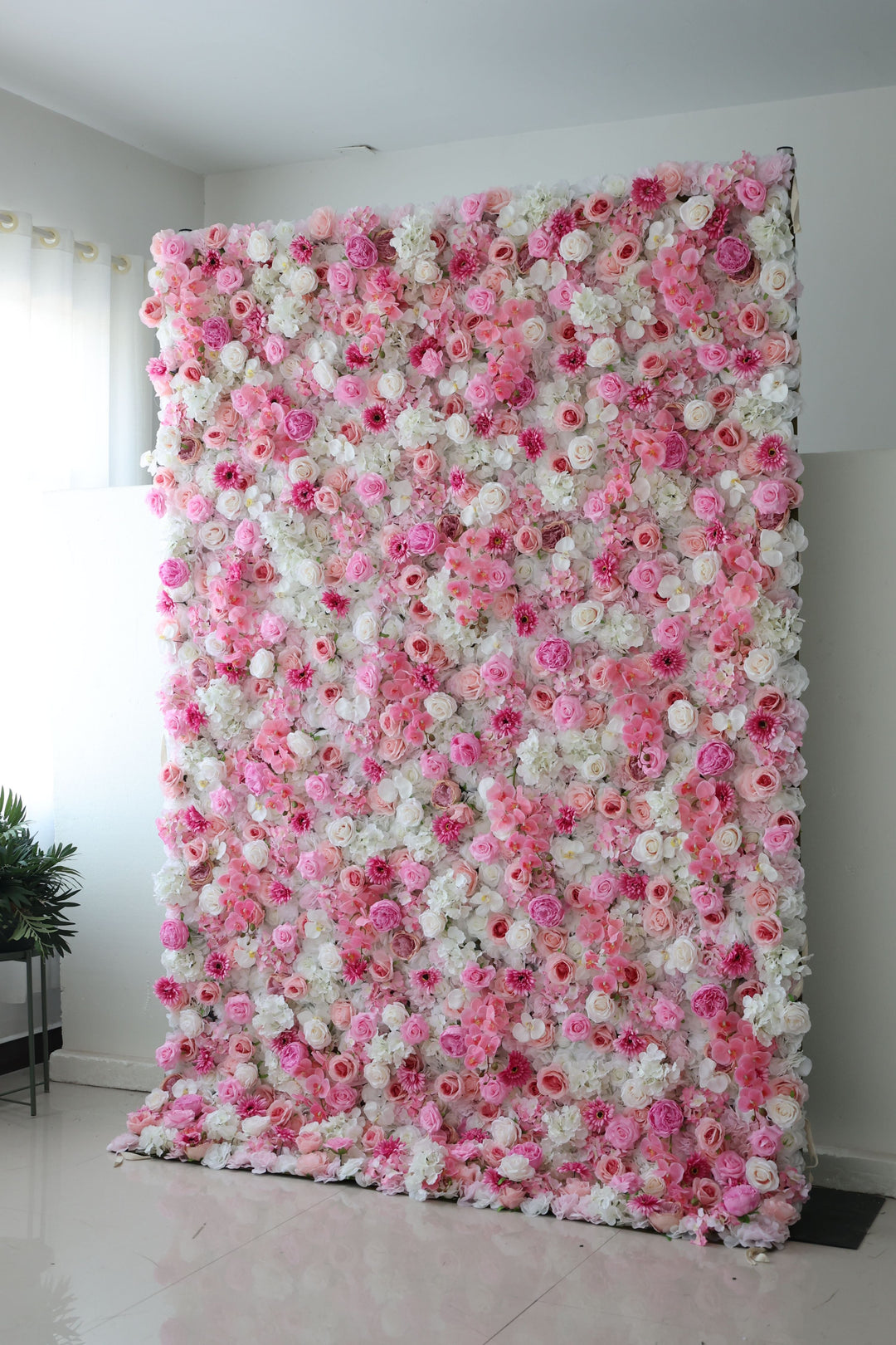 White Roses And Hydrangeas With Peonies And Chrysanthemums, Artificial Flower Wall Backdrop