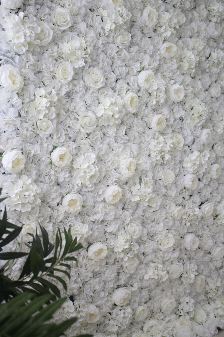 White Roses And Peonies And Hydrangeas And Green Leaves, Artificial Flower Wall Backdrop