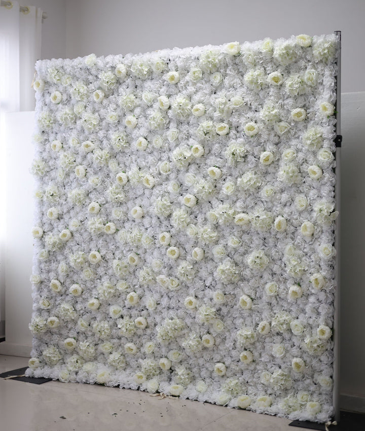 White Roses And Peonies And Hydrangeas And Green Leaves, Artificial Flower Wall Backdrop