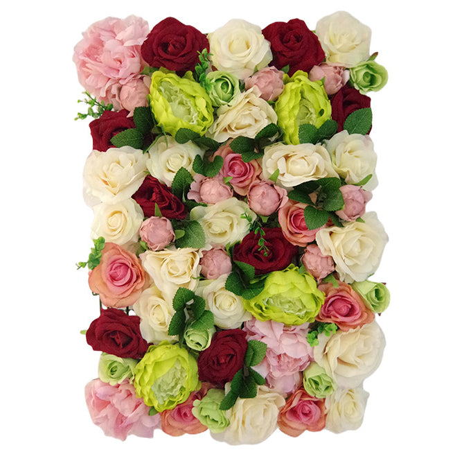 Green And Red And Beige Roses And Pink Hydrangeas, Artificial Flower Wall Backdrop