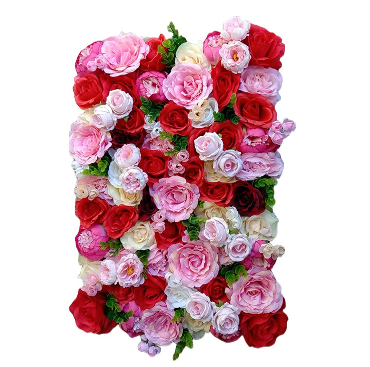 Luxurious 3D Beige And Pink Roses With Green Leaves, Artificial Flower Wall Backdrop