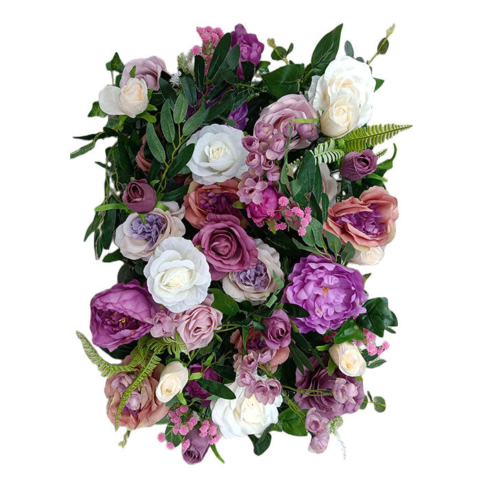 Luxurious 3D Beige Roses And Purple Peonies With Green Vines, Flower Wall Backdrop