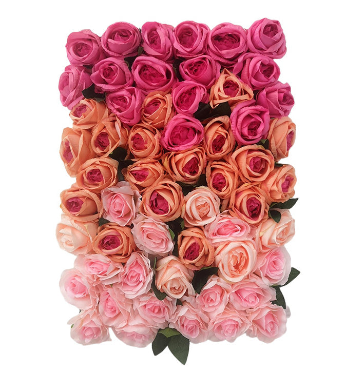 Luxurious 3D Gradient Rose-Red And Orange And Pink Roses, Artificial Flower Wall Backdrop